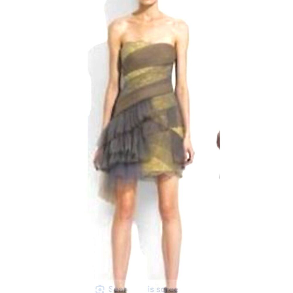 BCBGMaxazria Cinder Edgy Elegant Runway Asymmetrical Strapless Lace-Tule Dress 2